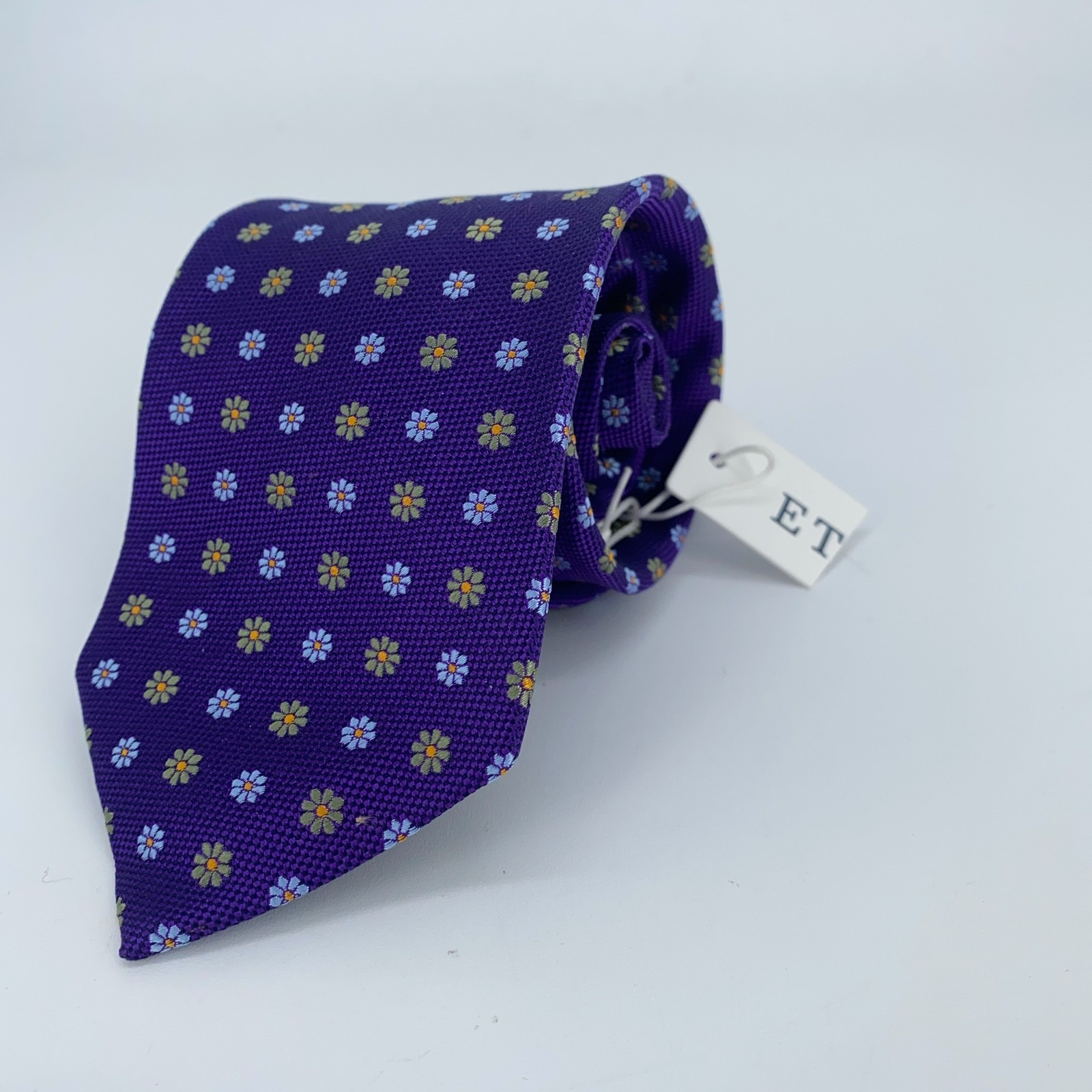 Eton Tie Men One Size Purple Floral Silk Luxury Classic Necktie England Made